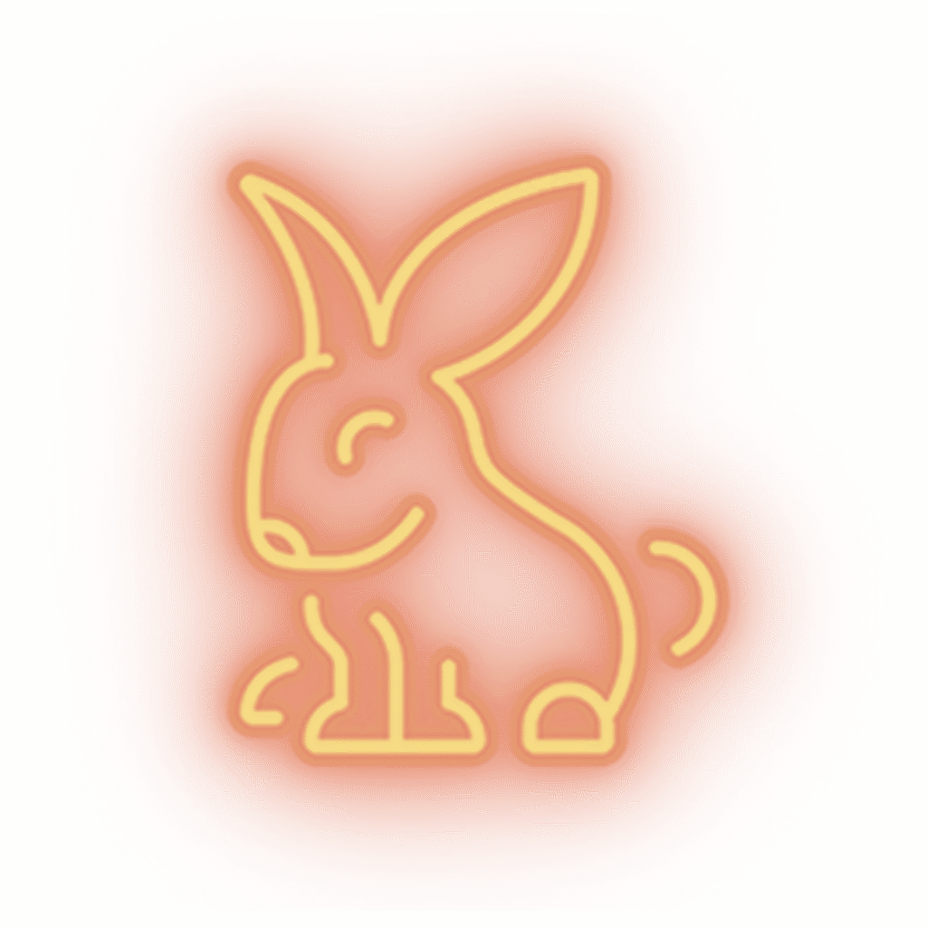 Anya Daga’s Trust & Obey brand mark, a luminous neon bunny icon.
